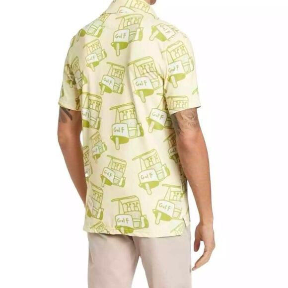 SOSIK Golf Cart Print Polo Shirt Men’s Small Yellow Funny Golf Tee - Picture 4 of 10